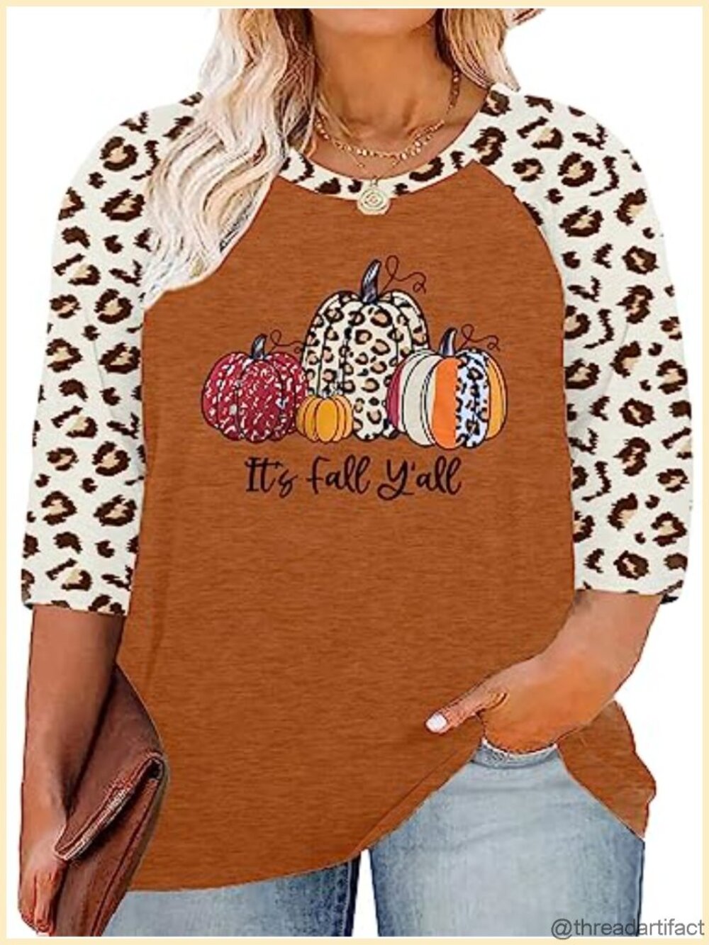 Plus Size Its Fall Yall Pumpkin T-Shirt 3/4 Sleeve Raglan Women Thanksgiving